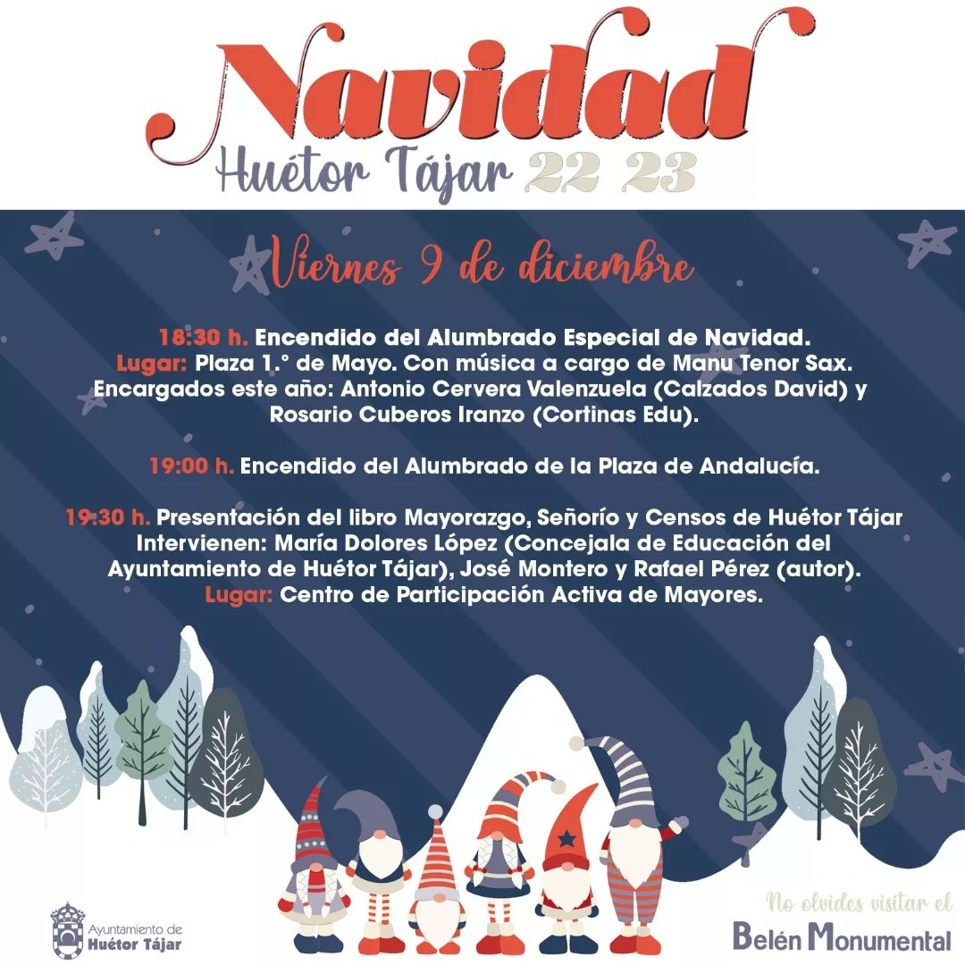 Arranca la programación de Navidad en Huétor Tájar, y tenemos mucho que vivir juntos. ¡Disfruta de todas las actividades que hemos preparado para ti!