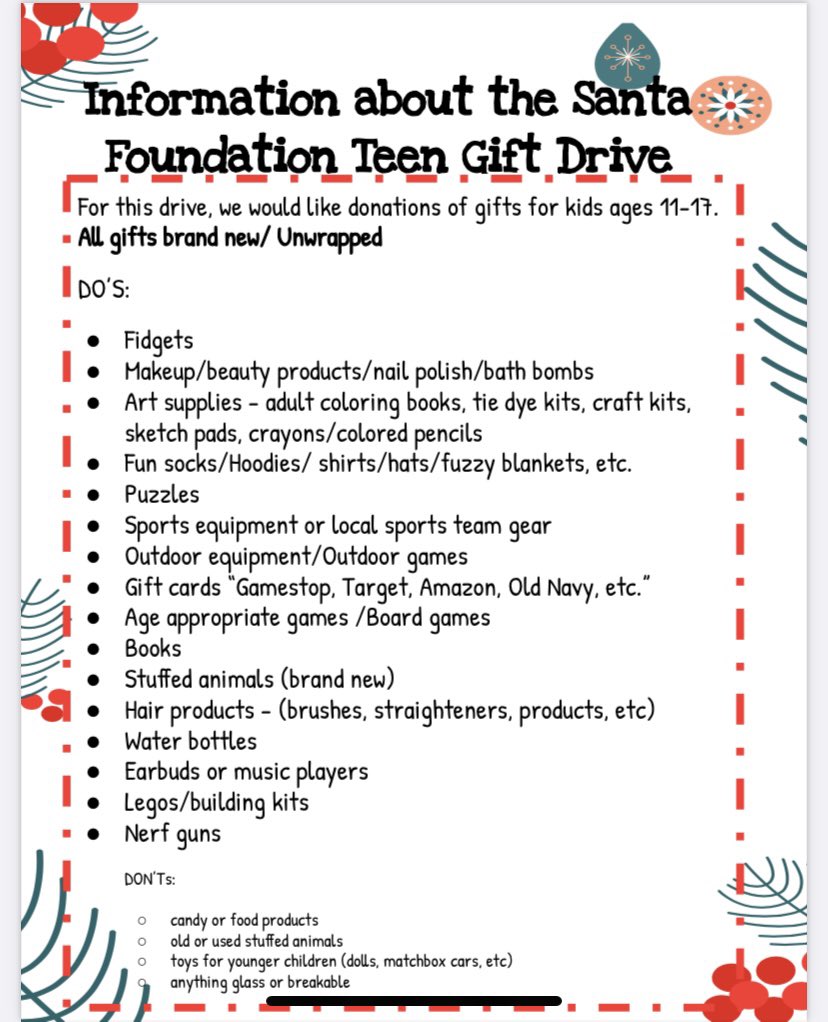 Teen Gift Drive is underway <a href="/RMS_Remdawgs/">RMS</a>! Team Xtreme and Fire &amp; Ice are in the lead with gift donations. We are accepting teen centered gifts through 12/13. Who is going to bring the most??! #KindnessMatters #TeenGiftDrive #SantaFoundation #FPSNews
