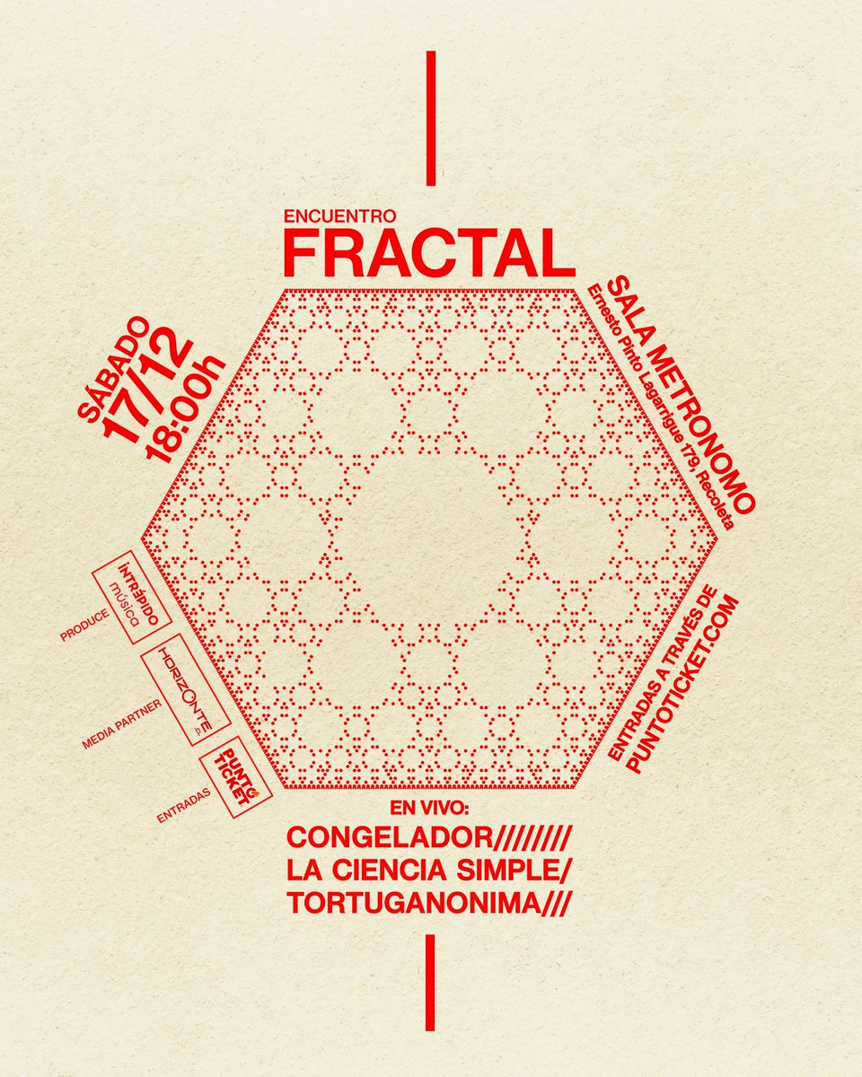 <a href="/tortuganonima/">tortuganónima</a> termina el año en #SalaMetronomo junto a <a href="/congelador/">congelador</a> y <a href="/lacienciasimple/">La ciencia simple</a>. Este sábado 17 de diciembre disfruta del #encuentrofractal, entradas en <a href="/puntoticket/">Punto Ticket</a>. ¡No te quedes fuera!

puntoticket.com/evento/congela…