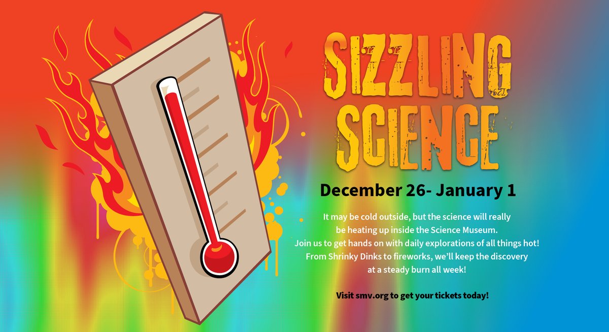 ScienceMusofVA's tweet photo. Step out of the cold &amp; into the science of all things hot at Sizzling Science! From Dec 26-Jan 1, we're cranking up the heat on discovery w/ special activities throughout the building to get you fired up about STEM! #rva #WinterBreakFun #VAmuseums https://t.co/qks4FQ3rlZ https://t.co/ufoDUbWgia