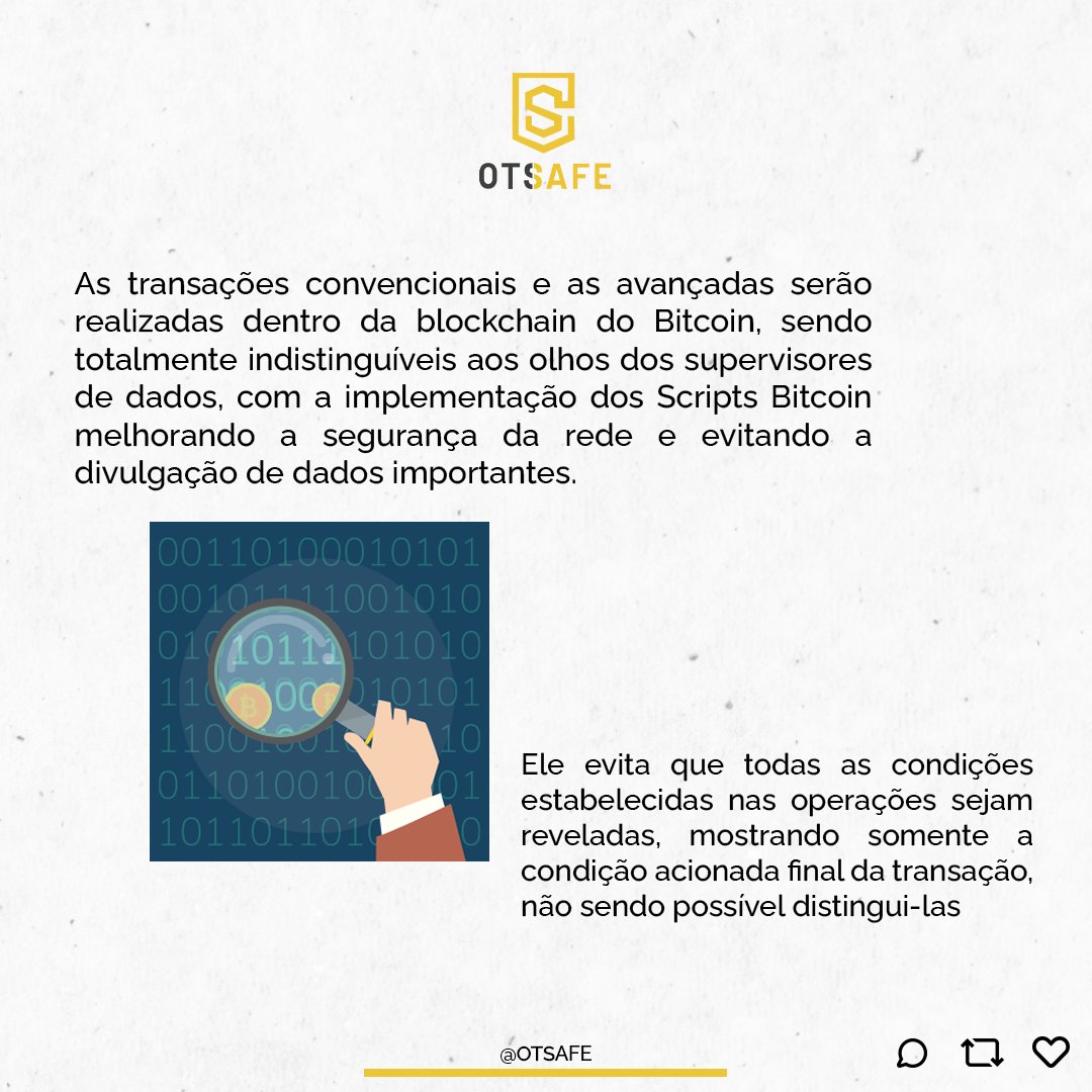 OTSafe's tweet photo. Uma tecnologia que une as Assinaturas Schnorr e as MAST (volte alguns posts para entender mais sobre) auxiliando cada vez mais para a evolução do Bitcoin.
Para compra de Bitcoins, entre em contato com a gente!
#otsafe #cryptocurrency #Bitcoin #technology #btc #development #news https://t.co/S6SEYFv1Am