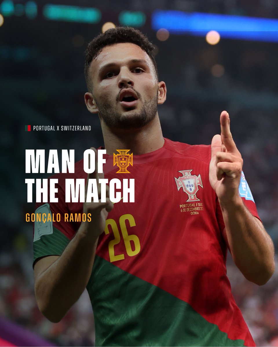 selecaoportugal's tweet photo. 𝕶𝖎𝖓𝖌 of the Match. 👑 @Goncalo88Ramos 

#VesteABandeira #WearTheFlag #FIFAWorldCup https://t.co/rCNDv0wdld
