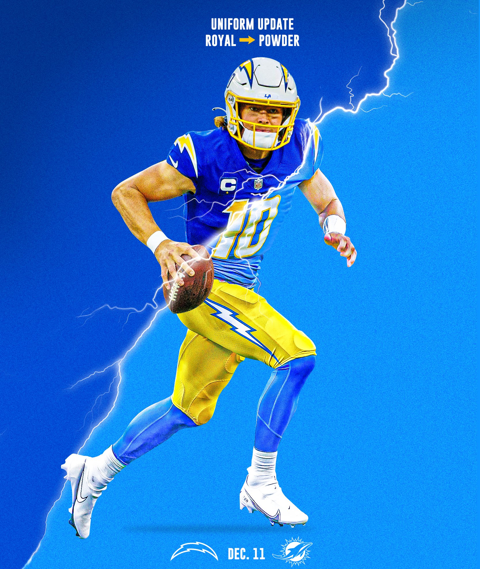 Justin Herbert QB Classic Los Angeles Chargers Official NFL Football   Sports Poster Warehouse