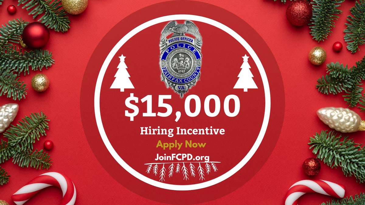 Gift yourself a new career by applying with our department! We are offering a $15,000 hiring incentive when you get hired to attend our basic training academy or lateral officer academy. Apply now at JoinFCPD.org for more info or connect with a recruiter today. #FCPD