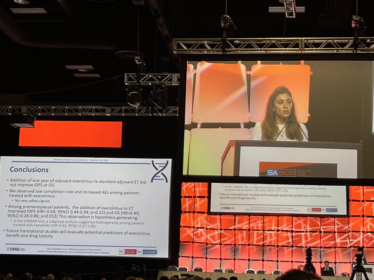 Puneet Singh, MD FACS (@puneetsinghmd) on Twitter photo Dr. Mariana Chavez MacGregor presents <a href="/SWOG/">SWOG Cancer Research Network</a> S1207 showing everolimus + ET vs ET alone did not improve IDFS in high-risk ER+/Her2- BC. Exploratory analysis showed improvement in IDFS & OS with everolimus in premenopausal pts. Seems like a common theme… <a href="/MDAndersonNews/">MD Anderson Cancer Center</a> #SABCS22 Dr. Mariana Chavez MacGregor presents <a href="/SWOG/">SWOG Cancer Research Network</a> S1207 showing everolimus + ET vs ET alone did not improve IDFS in high-risk ER+/Her2- BC. Exploratory analysis showed improvement in IDFS & OS with everolimus in premenopausal pts. Seems like a common theme… <a href="/MDAndersonNews/">MD Anderson Cancer Center</a> #SABCS22