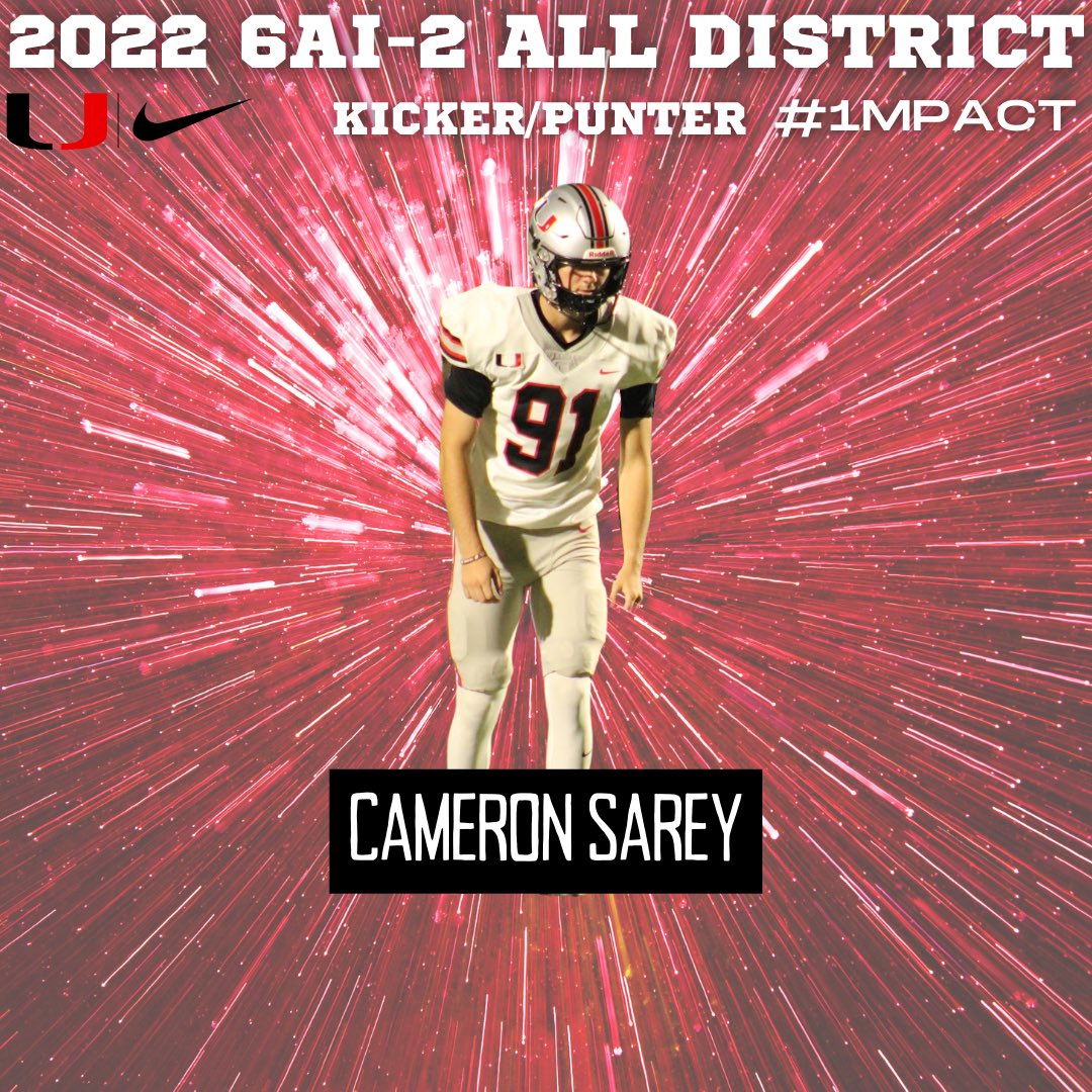 UnionFootball's tweet photo. Congratulations to our All District kicker Cameron Sarey! #1MPACT #UnionFB https://t.co/gKZreuoQ0G