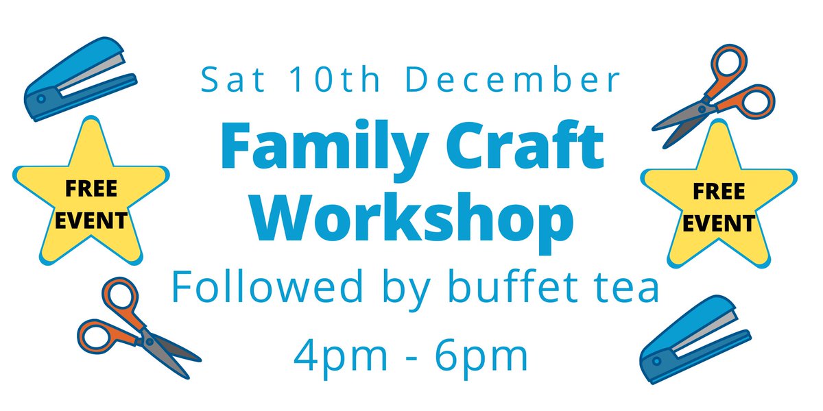 This Saturday join us for our Christmas Family Craft Workshop, 4pm - 6pm, followed by a buffet tea.

This is a free event.