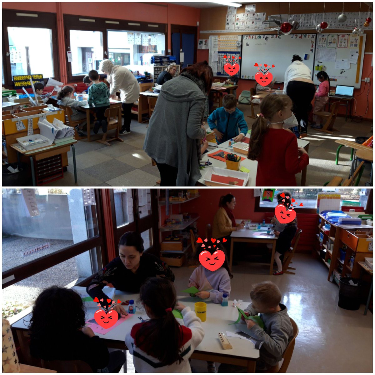Ecole maternelle ouverte aux parents ce matin pour des ateliers de bricolages de Noël. Un beau moment, des enfants et des parents heureux dans ma classe de GS/CP. Un beau moment de partage🥰🤩 au Bois des Pesses.
