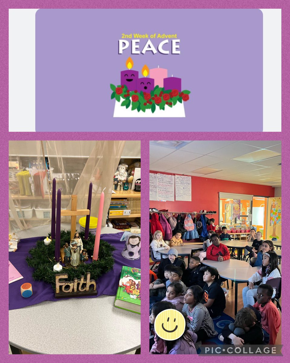 MccuenAnn's tweet photo. Yesterday we celebrated Week 2 of Advent with a liturgy with @DPonnuthurai and her class! We lit the candle of peace! Come Lord Jesus Come! @StCeciliaOCSB #ocsbRel #ocsbBeCommunity https://t.co/ywR9UN6SsW