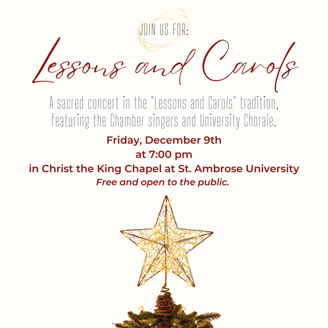 Join us Friday evening at 7pm for our annual Lessons and Carols service with the University Chorale and Chamber Singers. Join us for an evening of biblical readings, congregational carols, and choral works celebrating the season of Advent and readings of Christmastide. It’s free!