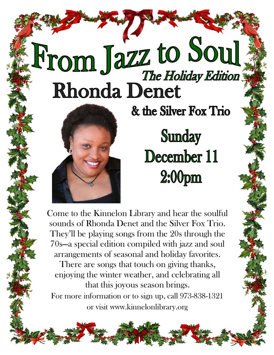 KinnelonLibrary's tweet image. Jazz to Soul-Sunday, December 11, at 2PM - mailchi.mp/kinnelonlibrar…