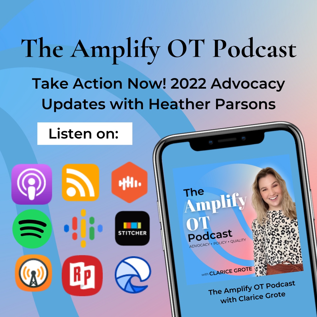 This week on The Amplify OT Podcast, it is my great honor to be joined by my guest @hparsonsaota to talk about advocacy and what’s going to congress this November 2022!

Use your voice to take action early and often! Listen on your favorite podcast app. #otadvocate #otadvocacy