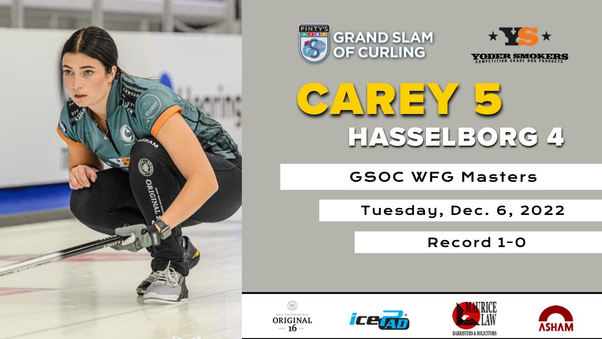 A STEAL of one in the last end for a 5-4 WIN in our WFG Masters opener!!!

Our next game is tomorrow night vs Team Jäggi at 7:30 pm (ET). 

Full schedule:
thegrandslamofcurling.com/events/wfg-mas…

#curling #CareyOn
