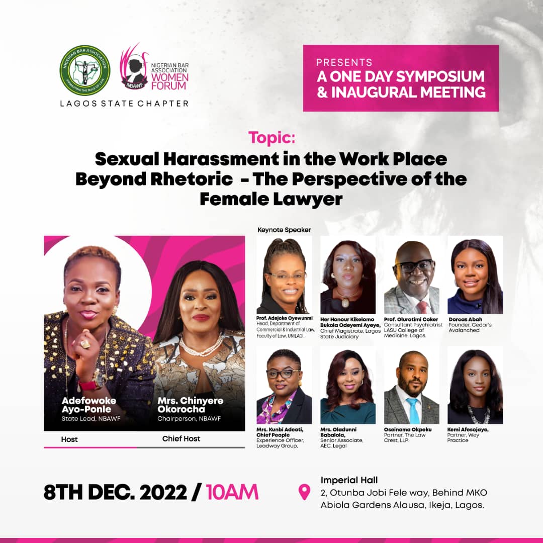 TheLawCrestLLP's tweet photo. Our Partner and Chairman of the NBA-SBL Employment, Labour &amp; Industrial Relations Committee (EIRC), @OkpekuOse will be speaking at the One day NBAWF Symposium and Inaugural meeting on the Topic: Sexual Harassment in the Workplace beyond rhetoric.

#NBAWF #NBASBL #TLC https://t.co/00JYTvFGCz