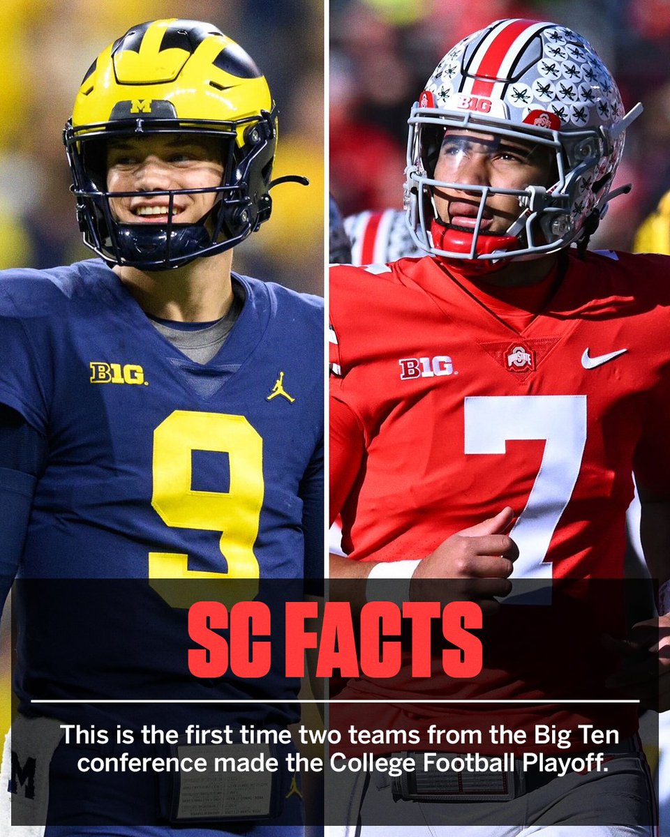 ESPNCFB's tweet photo. The Wolverines and Buckeyes made CFP history together 🤝 https://t.co/BTJmRmnsEa