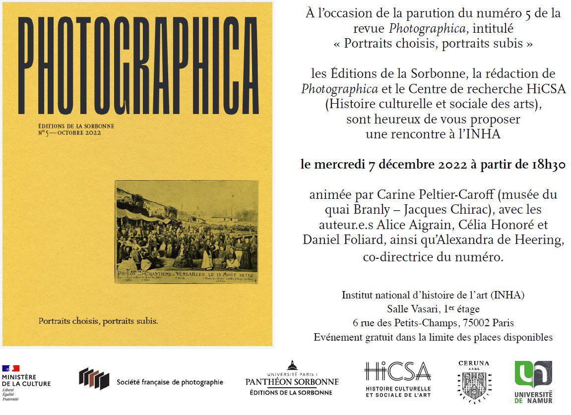 photographica_r's tweet photo. Alexandra de Heering et Carine Peltier-Caroff présenterons le 5e numéro de Photographica, "Portraits choisis, portraits subis", ce mercredi 7 décembre de 18h30 à 20h @INHA_Fr (Salle Vasari) https://t.co/H93A3FSFvs