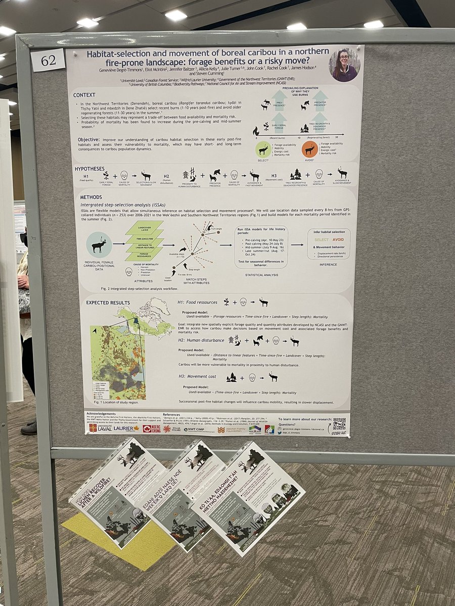 ge_d_timmons's tweet image. Why are caribou using early post-fire habitats; and does it increase their vulnerability to mortality? Come see our poster (62) at the @ArcticNet #ASM2022 and learn more about our research!🌲🔥🦌💀