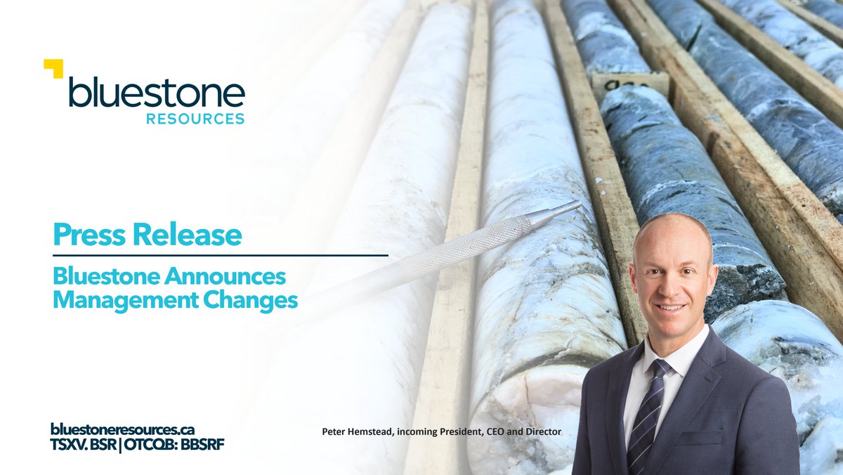 Peter Hemstead will join the BoD and assume the role of President &amp; CEO, while Nevin Lau will become the CFO. Peter &amp; Nevin were two of the first $BSR employees &amp; have been instrumental advancing the asset through FS and into permitting. Congratulations! bluestoneresources.ca/news/index.php…