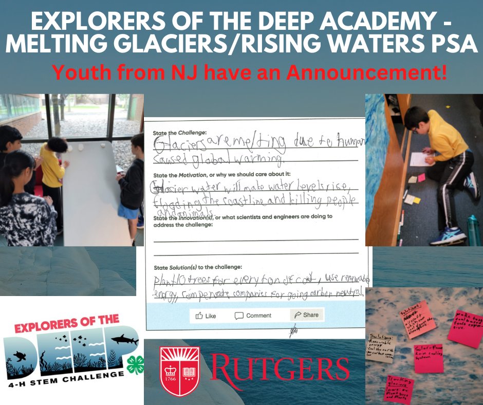 Over 40 youth from NJ joined us Sat for our 1st Explorers of the Deep Science Academy! As part of the Ocean Communicator activity this is what Youth had to say about Melting Glaciers/Rising Sea Levels @Nickelodeon @NOAA @UNOceanDecade @Bayer4CropsUS @RutgersSEBS @RutgersU_News