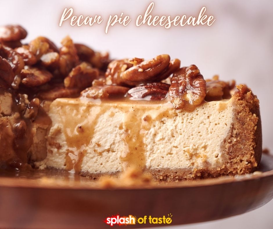 A delicious marriage of two classic desserts, this pecan pie cheesecake recipe is the best of both worlds. A luscious, creamy cheesecake filling is nestled on top of a buttery crust, and topped with a sticky-sweet pecan pie filling. Grab the recipe >> splashoftaste.com/pecan-pie-chee…
