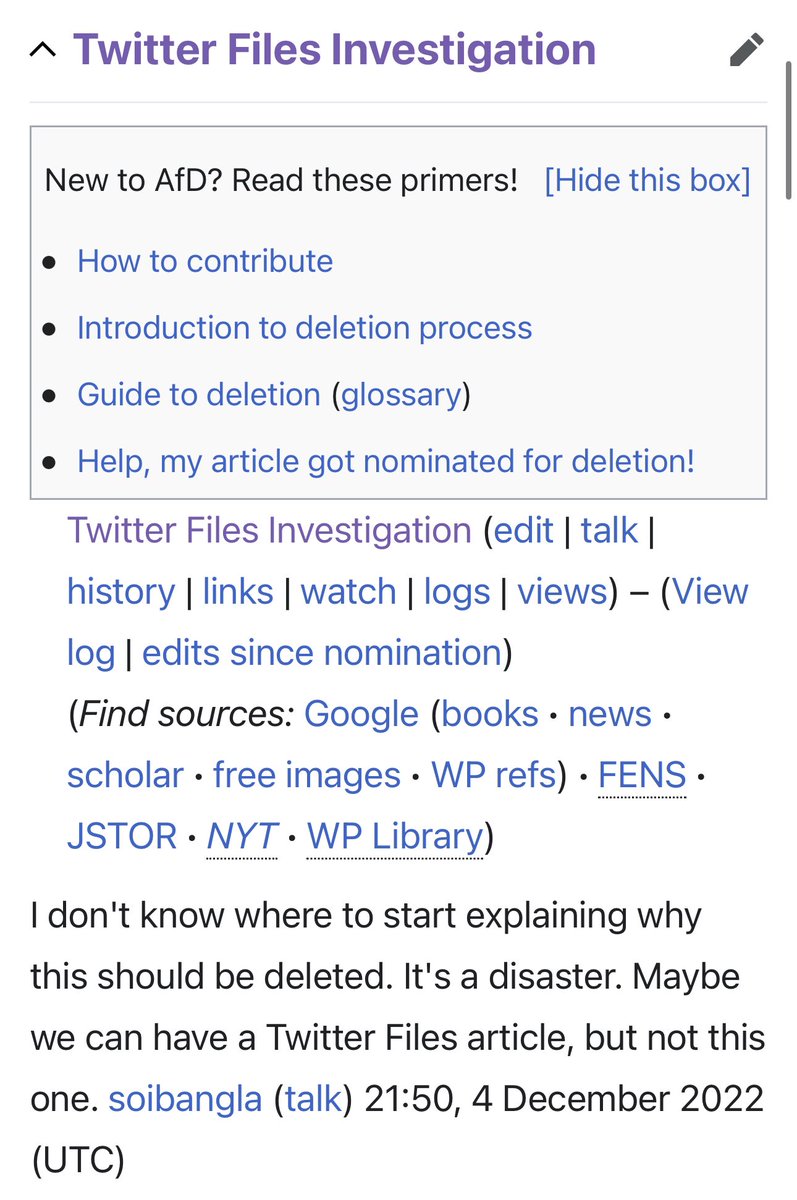 ianmiles's tweet image. Wikipedia is voting on the deletion of the entry for Elon Musk’s Twitter Files because the editors have deemed it a “nothing burger” that is “not notable” because the media didn’t give it enough coverage. These people work hand in hand with the MSM to shape the narrative.
