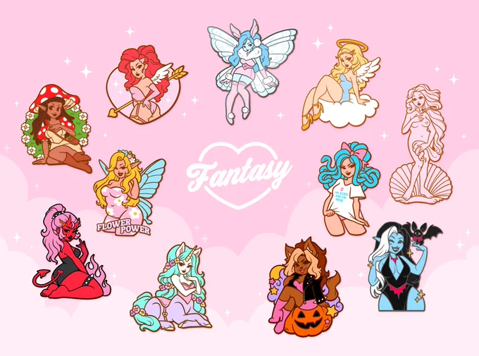 all of the monthly fantasy babes I designed for my pin club this year!  