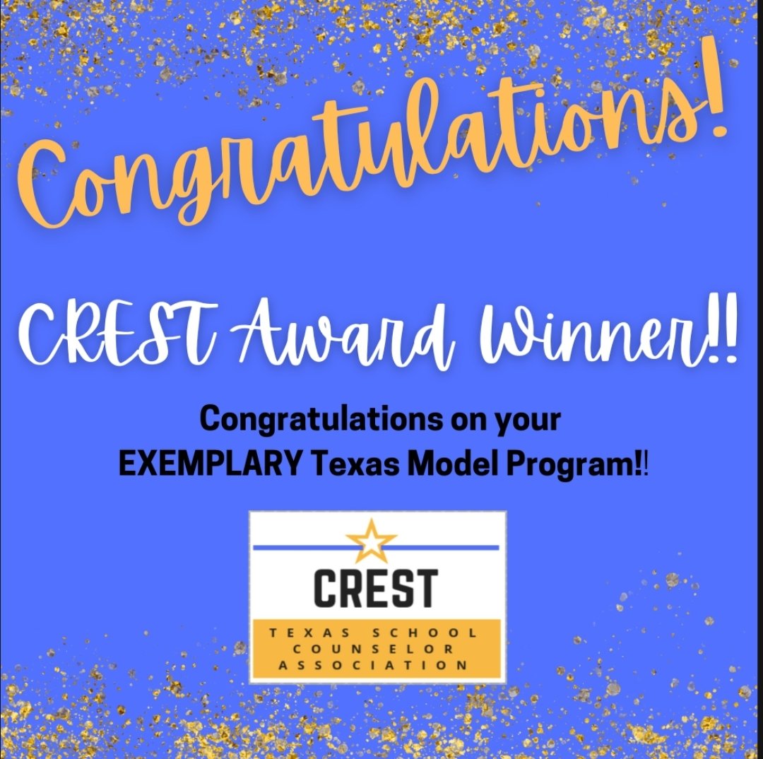Two years in a row! Incredibly honored to receive the CREST Award for Counseling Excellence by The Texas School Counseling Association for <a href="/ArborCreekMS/">Arbor Creek MS</a>! <a href="/TxSCATweets/">Texas School Counselor Association</a>
