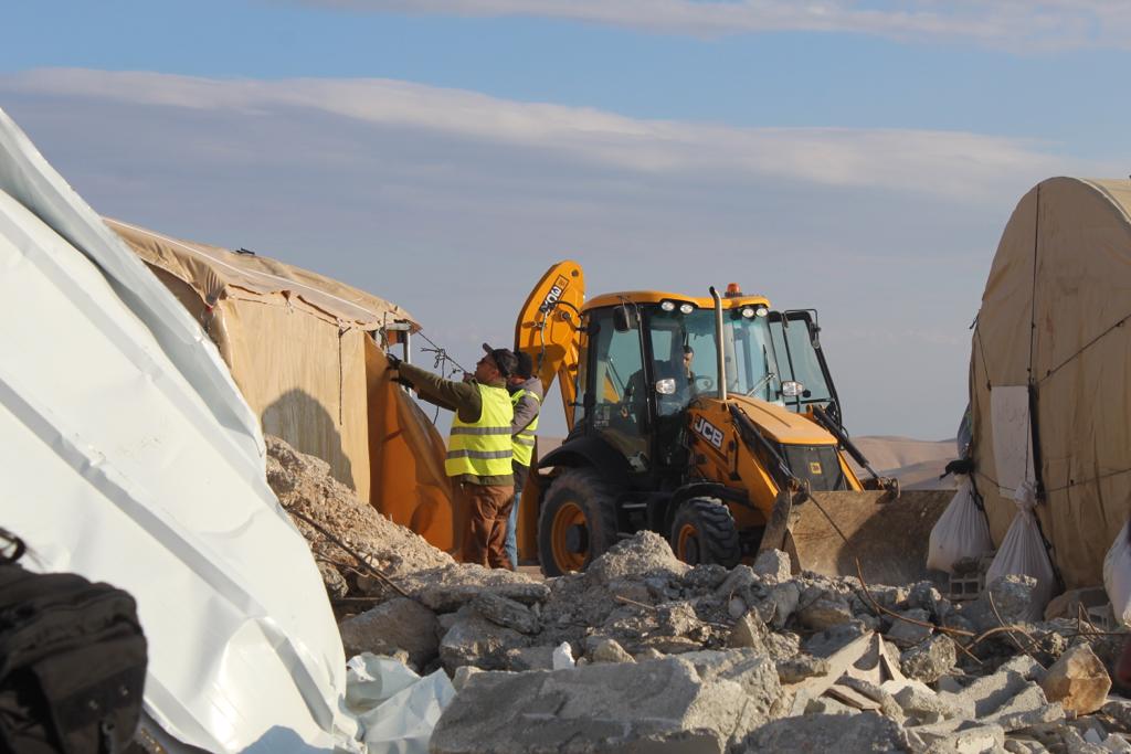 CorpOcc's tweet photo. Shame on British company @JCBmachines and Italian company Fassi whose equipment was used in the demolition of a Palestinian school in Sfai Al Foqha today - this is the 2nd demolition in 2 weeks #BDS #SaveMasafferYatta pics via @ISMPalestine https://t.co/1QvwNmSMog