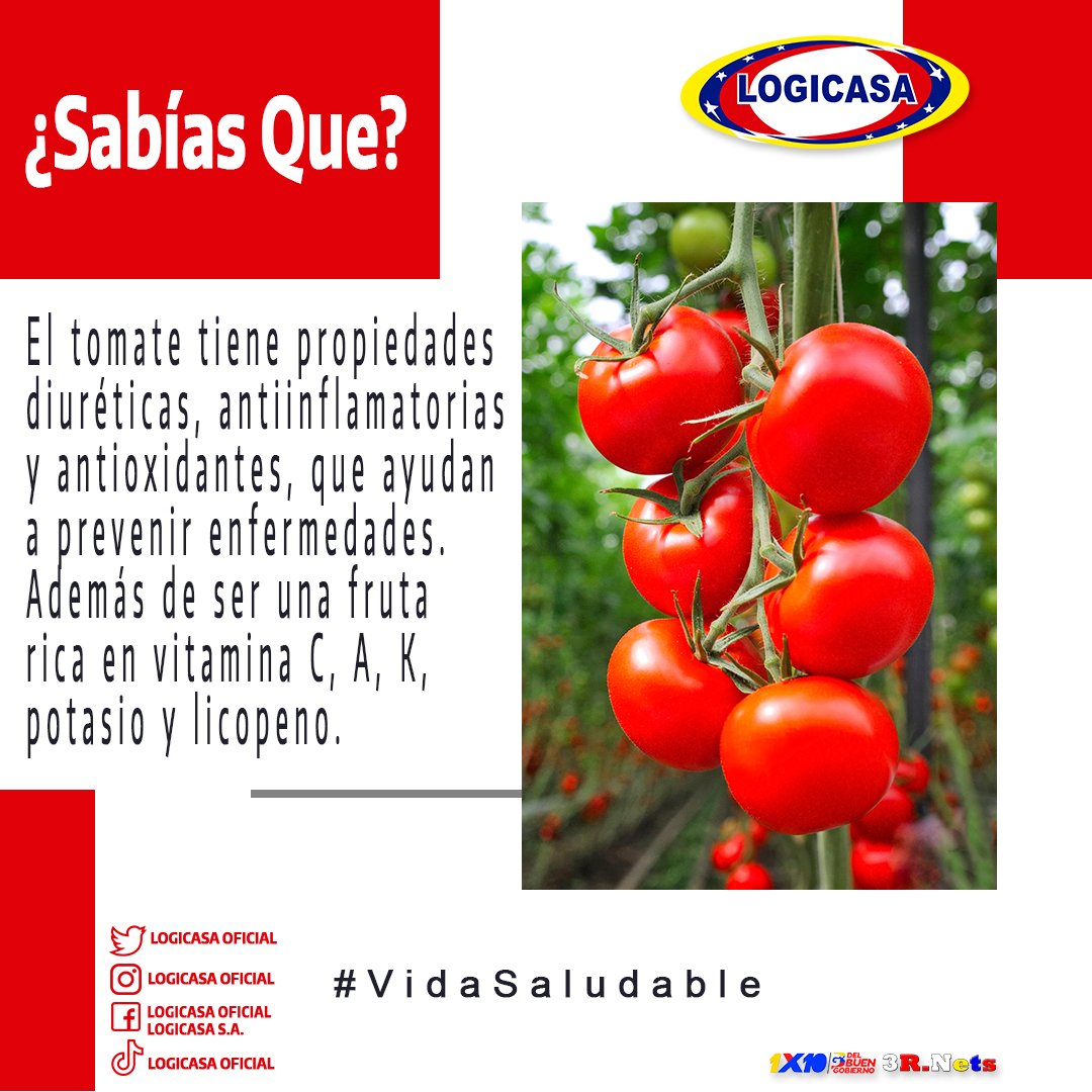 LogicasaOficial's tweet photo. #6Dic #MartesSaludable 🍅👍 || El #Tomate es una fruta que contiene distintas vitaminas y antioxidantes que benefician al desempeño del cuerpo humano.
🍅¡Añade esta fruta a tu dieta!🍅
#NavidadÉpocaDeReencuentro https://t.co/ugiDONbxsn