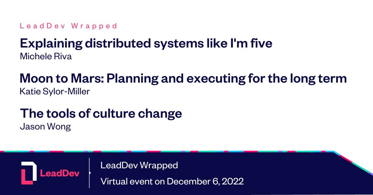 TheLeadDev's tweet photo. Our next talks of #LeadDevWrapped are starting now!
Tune in to watch @MicheleRivaCode on the LeadDev track, @ksylor on the StaffPlus track and @attackgecko on the LeadingEng track. 
Registration is free &amp; you will have access to the videos after the event! https://t.co/HJS20Mymjz https://t.co/lDnFZ7wBmM