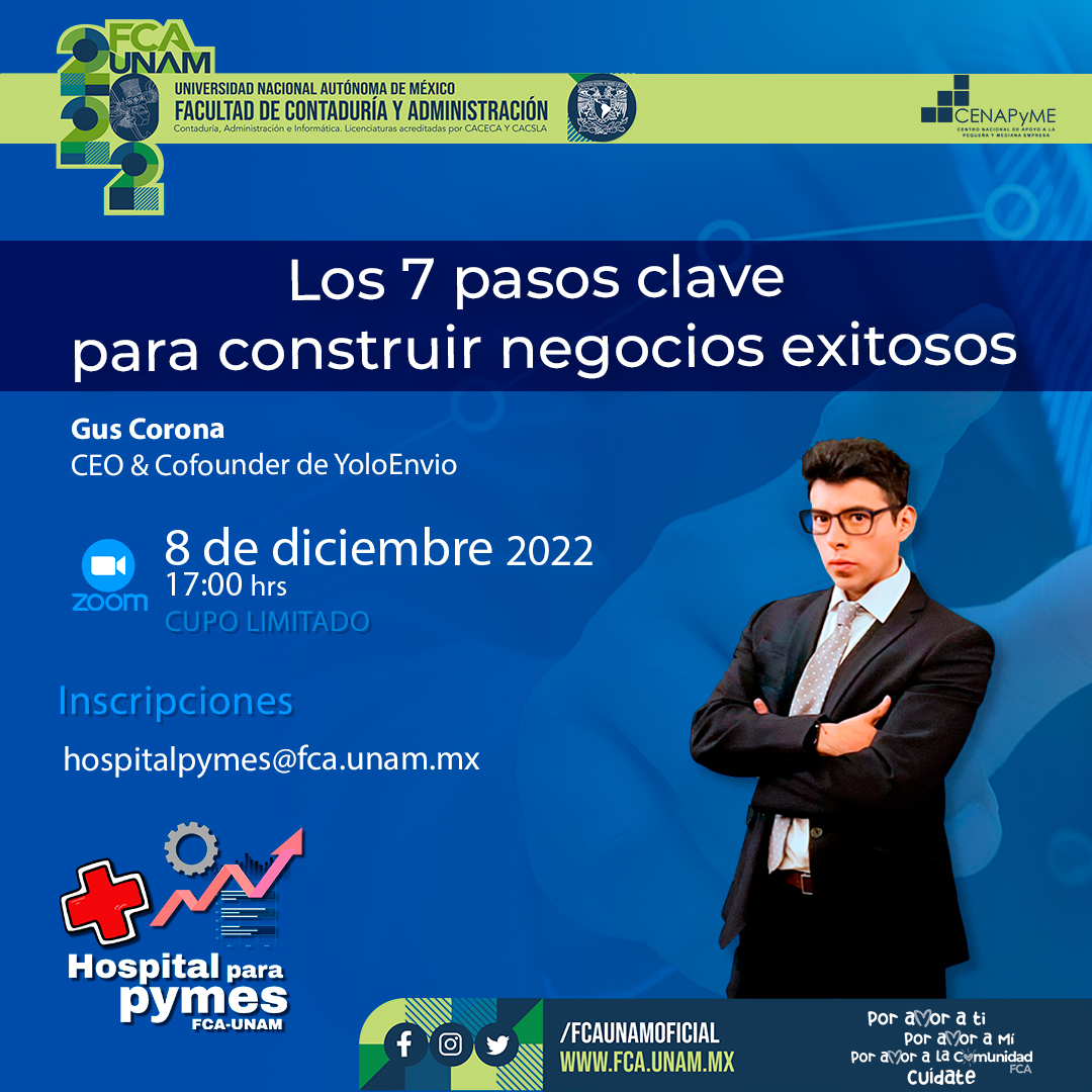 FCAUNAMOFICIAL's tweet photo. Webinar #HospitalParaPyMEs | Los 7 pasos clave para construir negocios exitosos
8 de diciembre
17:00 h
Regístrate en👉 https://t.co/E8d0xjWMSk
Evento gratuito / cupo limitado https://t.co/b555dhHs6M