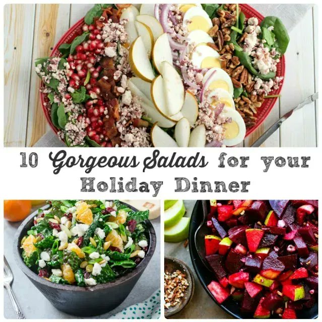 Brimming with seasonal fruits & #veggies , these 10 Gorgeous Salads for Your #HolidayDinner will be a bright & fresh addition to your #Thanksgiving or Christmas dinner table>> bit.ly/2CZFUkN #salads #recipes #eatseasonally #Christmasdinner #saladrecipes
