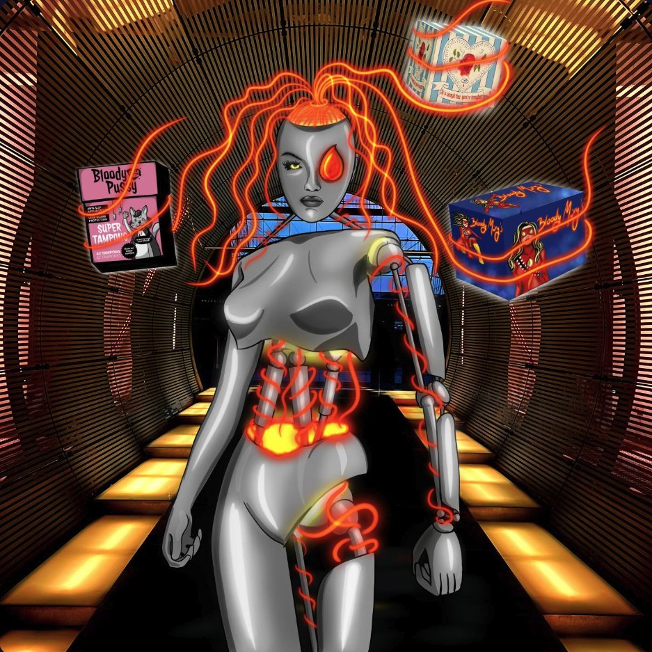 cyclecrewnfts's tweet photo. EVERY wallet needs a BADASS caretaker w electric hair and pistons that are designed for hard work. 
⚡️🦾⚡️
Your purchase deploys a Flowbot to a woman in need.
Proceeds go to our partner @periodmovement.

Get your @MissmoneypennyU CyBarbie here:
https://t.co/IoxW5UVRs7 https://t.co/QnobHI3ZXA