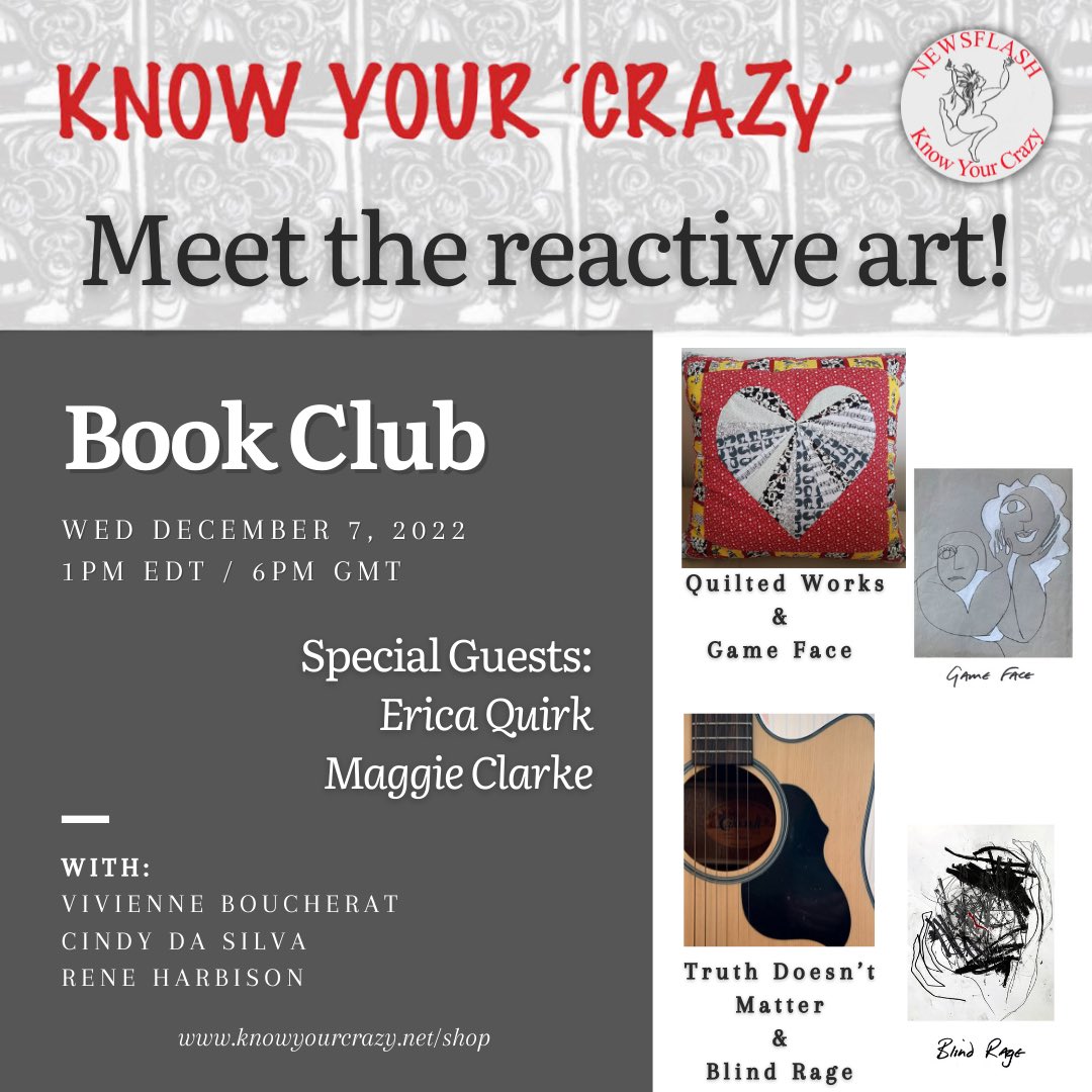 Our monthly book club is TOMORROW!

Join us at 1pm EST/6pm BST where we'll have the book's creators Vivienne Boucherat, Cindy Da Silva, and Rene Harbison, along with special guests Erica Quirk and Maggie Clarke to discuss their reactive art 'Quilted Works’&amp;‘Truth Doesn’t Matter’!