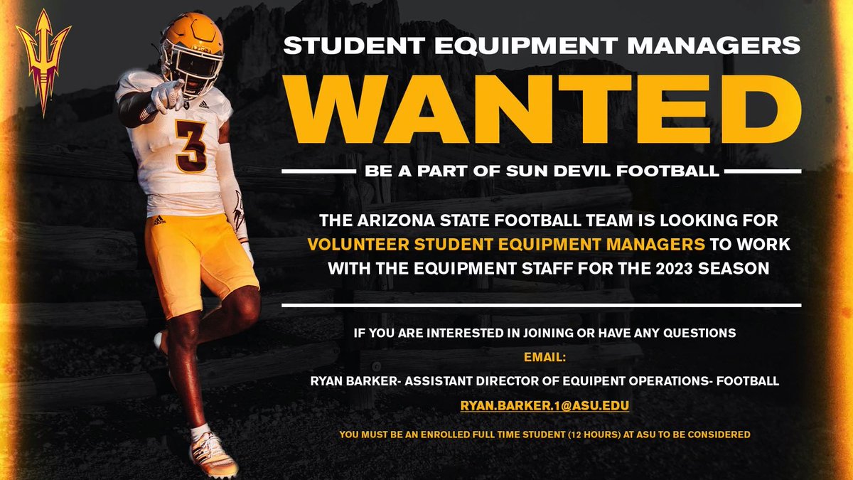 Looking for #Detail oriented students to join our equipment staff! 

Email Ryan.barker.1@asu.edu for more information