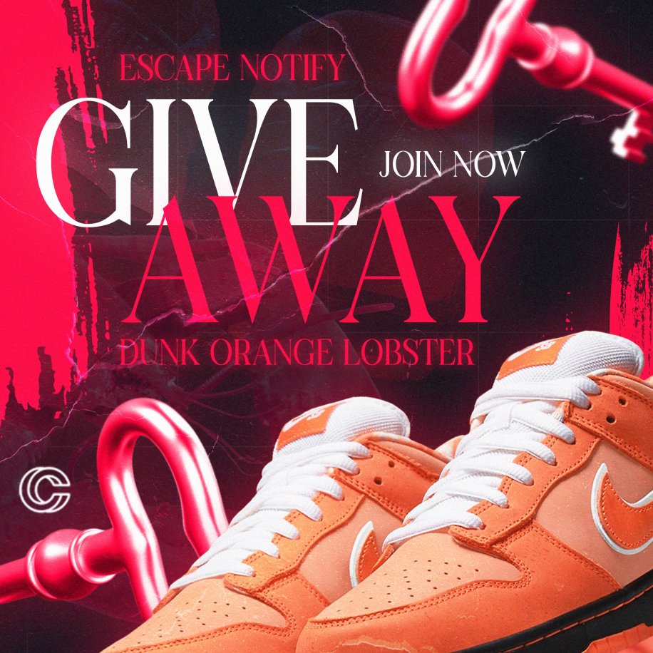 Giveaway - CONCEPTS LOBSTER 🥳

1x CONCEPTS LOBSTER (in the size you choose)👟

1️⃣ Retweet, Like &amp; Tag a friend
2️⃣ Turn ON your notifications
3️⃣ Need to follow <a href="/EscapeNotify/">Escape</a>
 
We're drawing the winners in 48 hours ⏲️