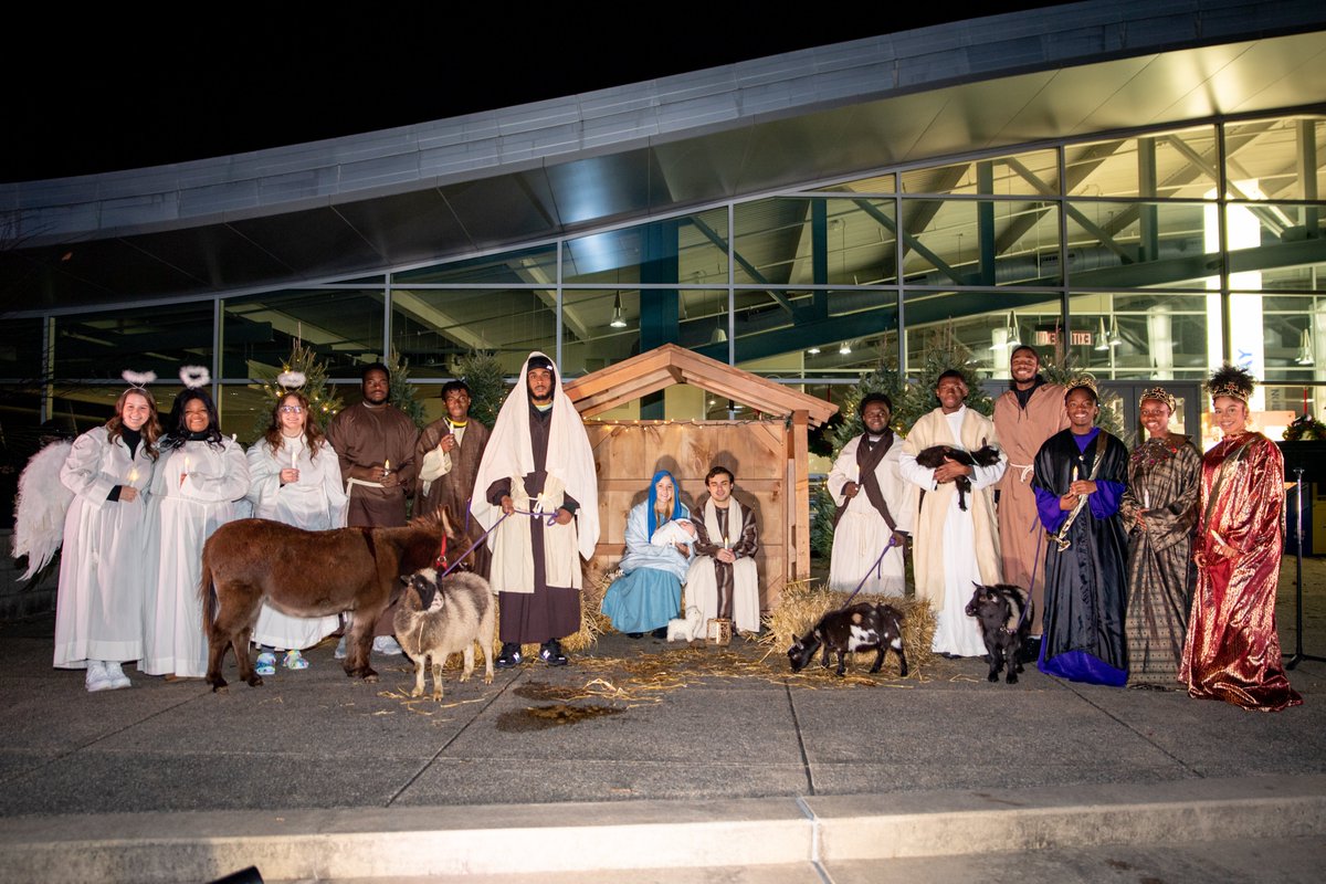 NeumannUniv's tweet photo. To celebrate the spirit of the Christmas season, Neumann campus ministry  presented a live nativity celebration, the highlight being a re-enactment of the Franciscan tradition of the crib, first celebrated in Greccio, Italy. https://t.co/K4kEExuXcP