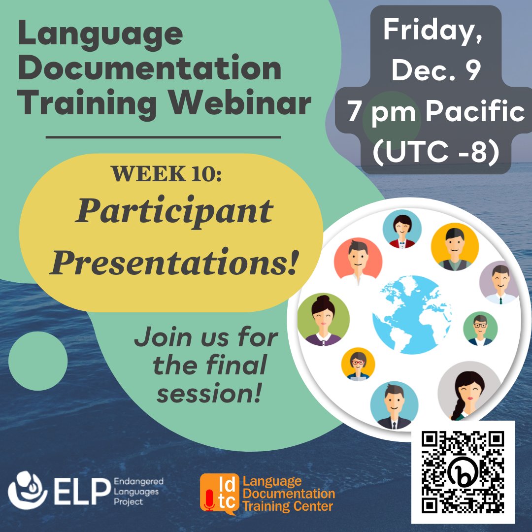 _ELProject's tweet image. Friday - join us for the FINAL SESSION of the 2022 #languagedocumentation webinars! We&apos;ll be having presentations from 12 participants around the world, sharing about their work to document and revitalize languages. 

We invite you all to come celebrate! bit.ly/LDWebinar-2022