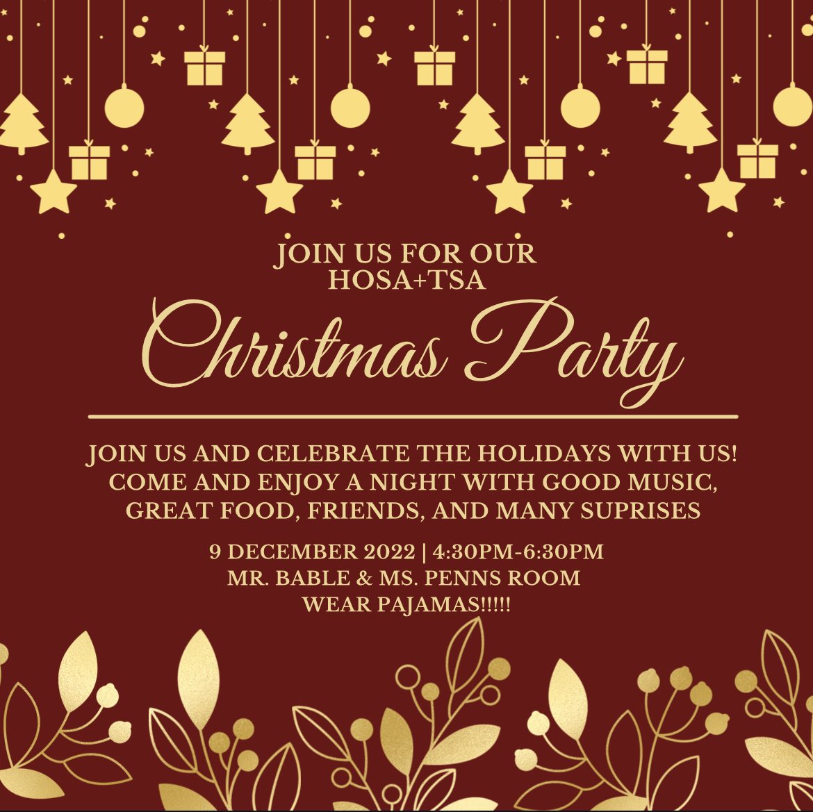 Join us for TSA x HOSA Holiday Party! Please see the Remind regarding more information with this. This even is ONLY for TSA and HOSA members‼️ If you do not bring an item, you will have to pay $5! Let’s celebrate this Friday! 🎄 <a href="/ImpactTsa/">Global Impact Academy TSA</a>