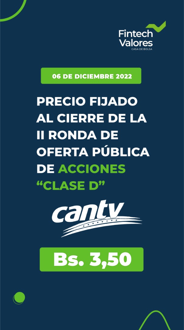 Anunciamos el precio registrado al cierre de hoy #6dicembre2022 de la 2da Ronda #CANTV