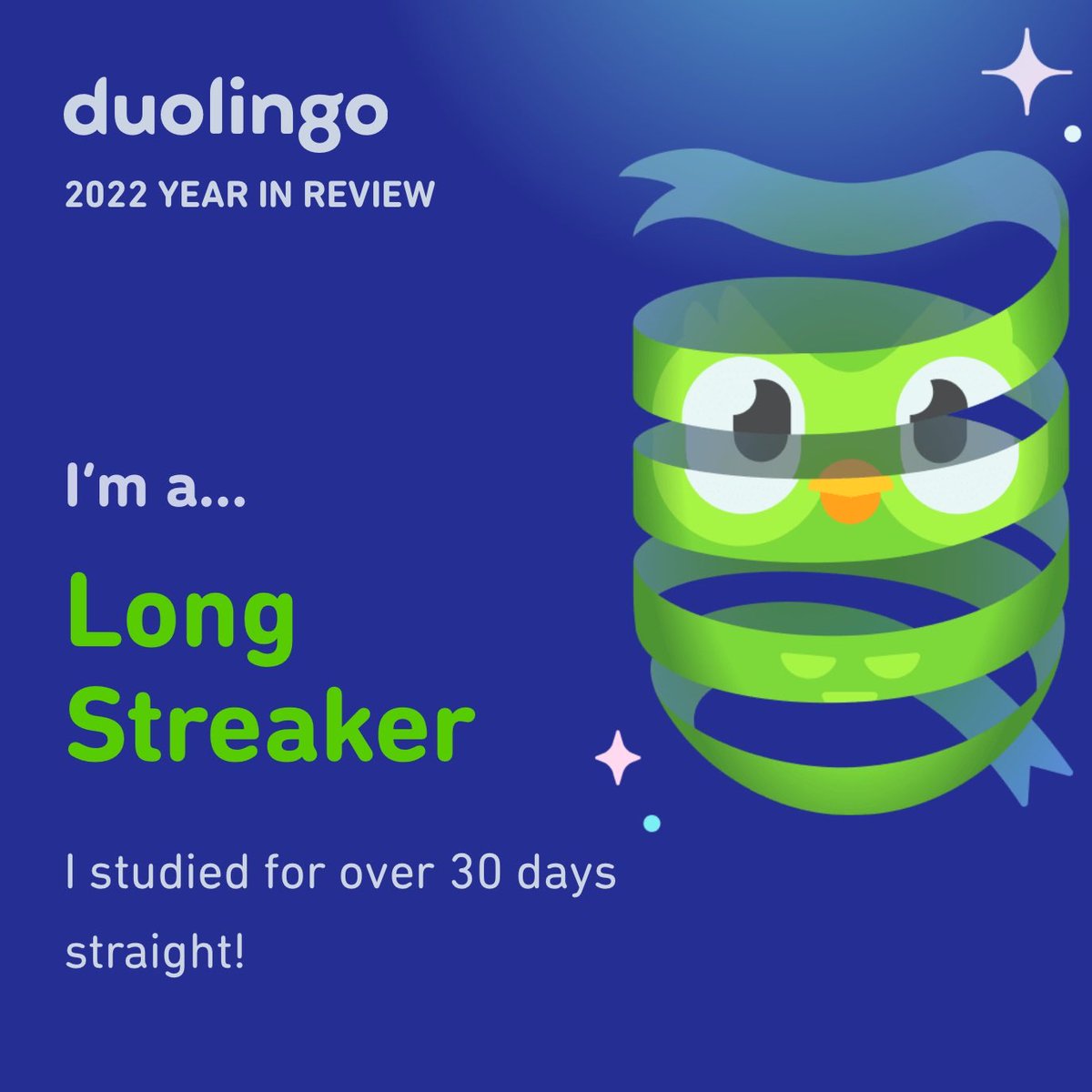 BessEckstein's tweet photo. I’m a Long Streaker! What’s your Duolingo learner style? #Duolingo365 https://t.co/4zlUgHFalI