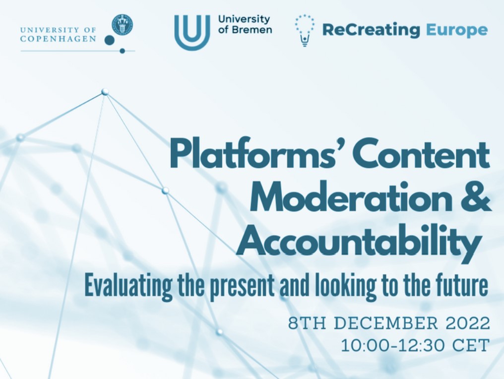 ZeMKI (@zemki_bremen) on Twitter photo Online Workshop „Platforms’ content moderation & accountability – Evaluating the present and looking into the future“ on the 8.12. It’s organized by <a href="/ckatzenbach/">Christian Katzenbach @cka@aoir.social</a> and <a href="/schwemer/">Sebastian Schwemer</a> as part of <a href="/reCreatingEU/">ReCreating Europe</a>
uni-bremen.de/en/zemki/detai… Online Workshop „Platforms’ content moderation & accountability – Evaluating the present and looking into the future“ on the 8.12. It’s organized by <a href="/ckatzenbach/">Christian Katzenbach @cka@aoir.social</a> and <a href="/schwemer/">Sebastian Schwemer</a> as part of <a href="/reCreatingEU/">ReCreating Europe</a>
uni-bremen.de/en/zemki/detai…