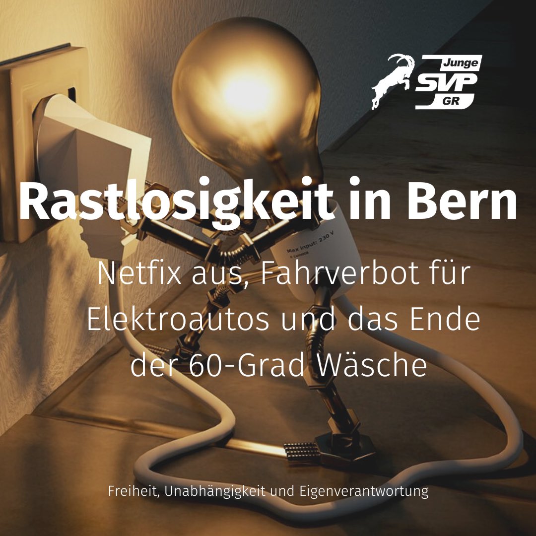 JSVP_GR's tweet photo. Der Umgang des Bundesrates mit dem Thema Energiekrise wirkt hilflos und erinnert in seiner Detailversessenheit an die Coronapolitik. Seit Beginn der Sparkampagne ruft der Bundesrat die Bevölkerung mit abstrusen Tipps dazu auf Strom zu sparen. https://t.co/pkdK6vqjJh