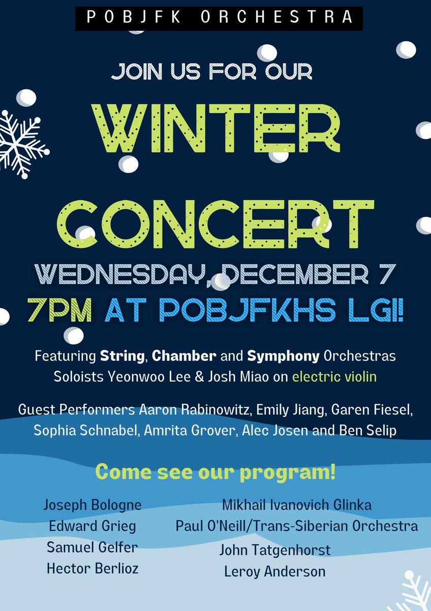 Come see our Winter Concert!
Tomorrow <a href="/POBJFK/">POBJFKHS</a> in the LGI. 
See you at 7PM!

#pobjfk #plainview