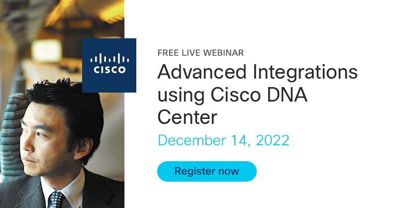 LearningatCisco's tweet photo. Discover how to unlock new capabilities in DNA Center with advanced integrations across #Stealthwatch, IPAM, and Umbrella.
Join Casey Hamilton, #Cisco Solutions Architect on December 14 at 10am PT.
Register now for free: https://t.co/PKpD3GcIeU
#CiscoCert https://t.co/79pRSoilxC