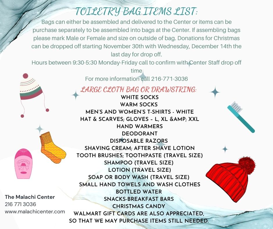 Donations Needed!

Items such as Winter Gloves/Hats for Adults &amp; Kids are needed

For more information contact Lynn at 216 771 3036