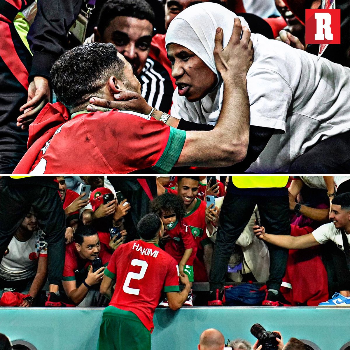 Hakimi fue a celebrar con su madre el pase de Marruecos a Cuartos de Final. 

También hubo beso para su hijo. 

📸 <a href="/ESPNFC/">ESPN FC</a> | AP