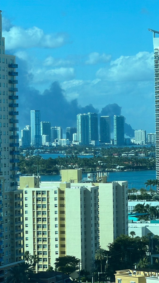 Smoke as seen from South Beach. 1:45pm #miamifire #Miami