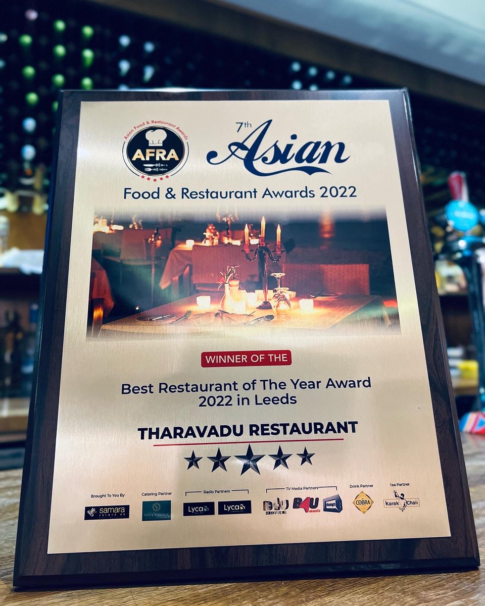 Another Jewel in the crown for Team Tharavadu. 

Won Best Asian Restaurant in Leeds at 7th Asian Restaurant and Food Awards. 

#leeds #Christmas #bestinleeds #leedsrestaurants #bestasianrestaurant #bestinyorkshire
