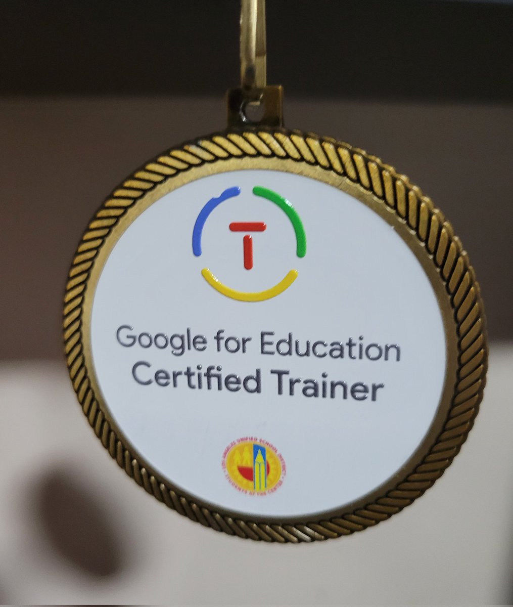 mtouceda's tweet photo. Thank you, @GoogleForEdu, for the cute medal received for becoming a #GoogleCertifiedTrainer as part of an #ITIFriday. Yes, I actually did hang it up in my office 🤓#EmpoweredByITI #alwayslearning #edtech #techcoach @ITI_LAUSD @LASchools #PS7LAUSD https://t.co/OH8hRJm91c
